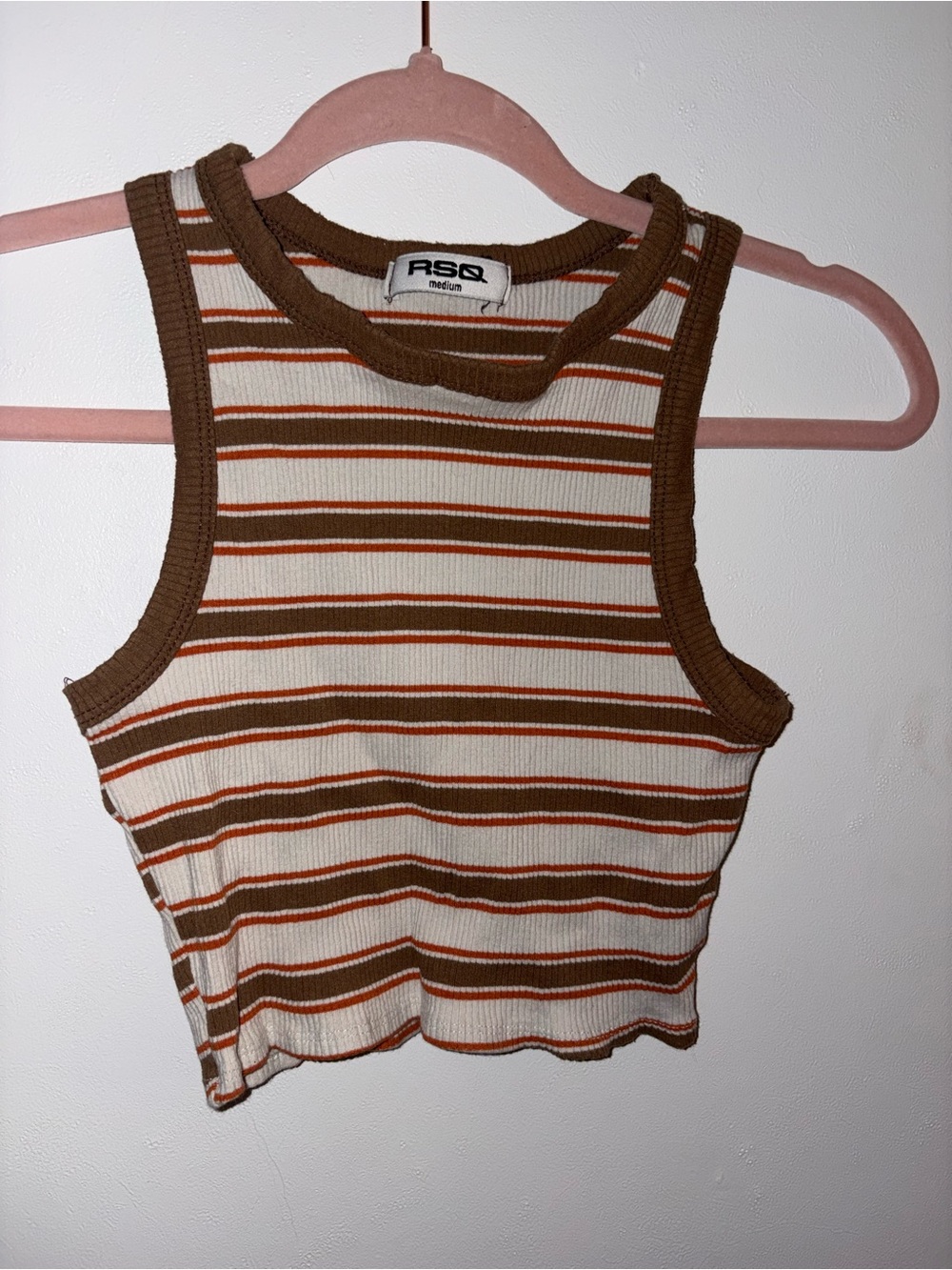 Striped Ribbed Tank Top - Cream & Brown